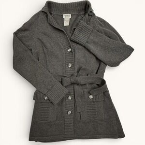 Monroe & Main Belted Knit Cardigan Coat Women's L Charcoal Gray Old Money